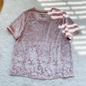 NWOT Women's Floral Velvet Short Sleeve T-Shirt, Pink, Size M